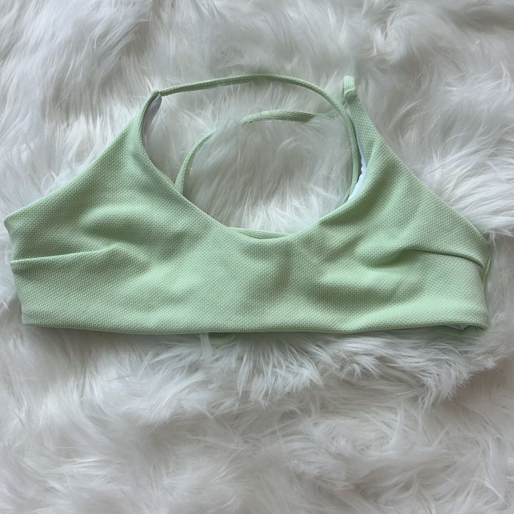 Romwe green textured lace up bikini top